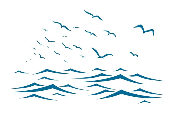 Blue Sea Flock Birds — Stock Vector