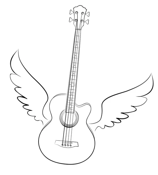 Boceto Guitarra Con Alas — Vector de stock