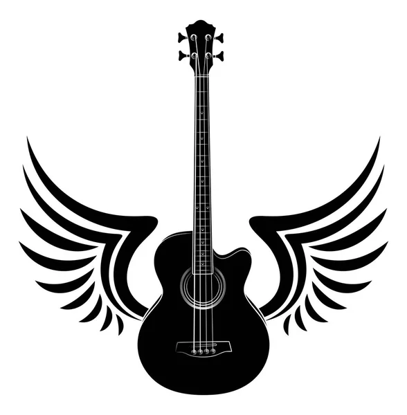 Guitarra Variedad Bass Sketch Con Alas — Vector de stock