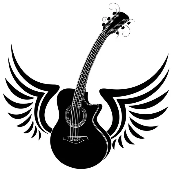 Bosquejo Una Guitarra Variedad Clásica Con Alas — Vector de stock