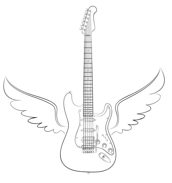 Skizze Einer Klassischen Gitarre Mit Flügeln — Stockvektor
