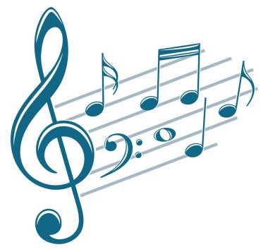 Müzik notaları ile stilize mavi sembol.