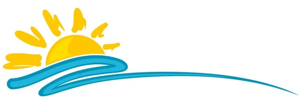 Symbole Aube Soleil Avec Mer Bleue — Image vectorielle