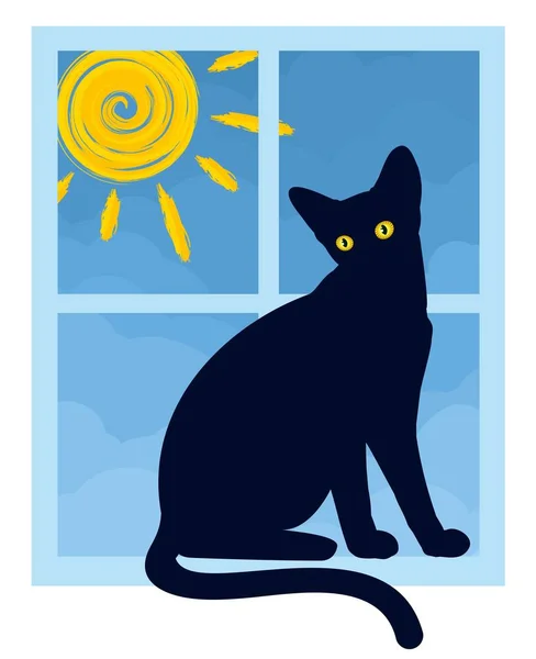 Una Ventana Con Cielo Solar Gato Doméstico — Archivo Imágenes Vectoriales