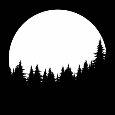 İğne yapraklı orman ve güneşin şafağı bir arka plan.