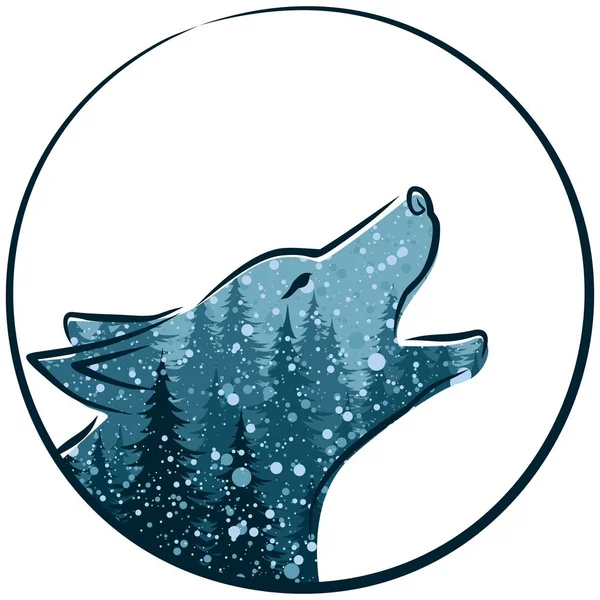 Ein Wolf Mit Dem Winternachtwald — Stockvektor