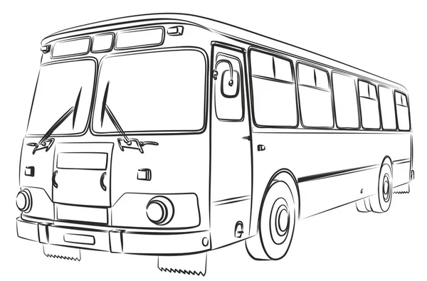Sketch Big Passenger Old Bus — Stock Vector