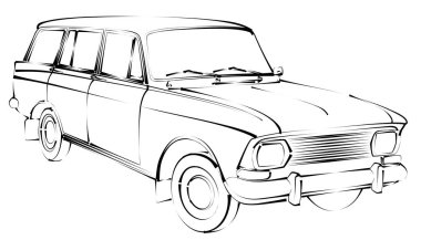 Eski bir retro araba kroki.