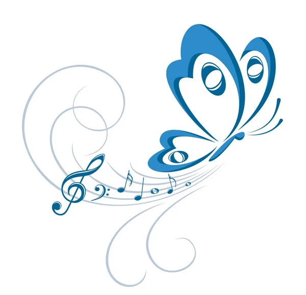 Símbolo Mariposa Con Notas Musicales — Vector de stock