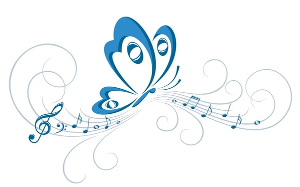 Símbolo Mariposa Con Notas Musicales — Vector de stock