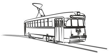 Eski bir retro şehir tramvay taslağını.