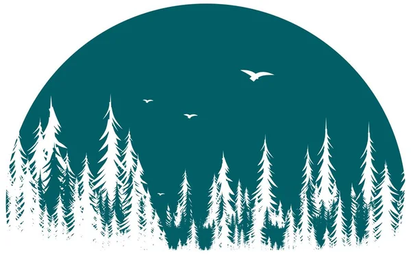 森林标志与鸟的飞行 — 图库矢量图片