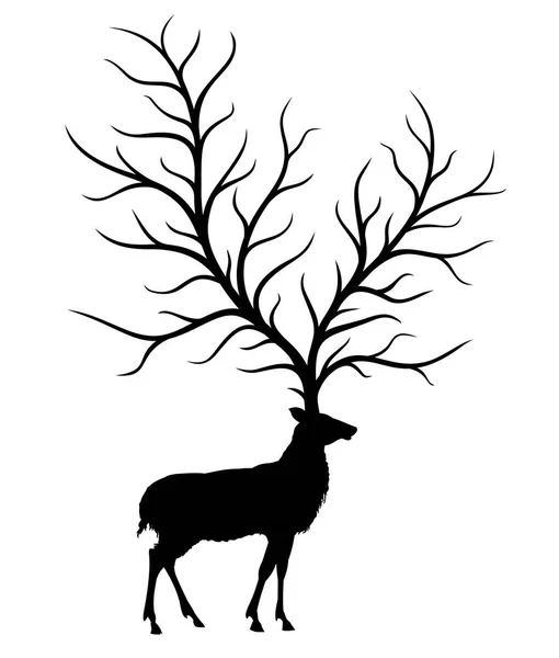 Une Silhouette Cerf Sauvage Avec Grand Arbre — Image vectorielle