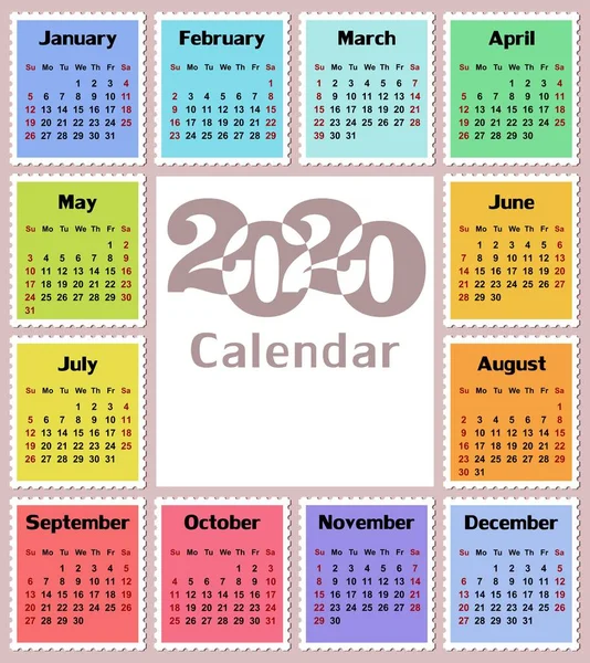 Kalendermall För Ett 2020 — Stock vektor