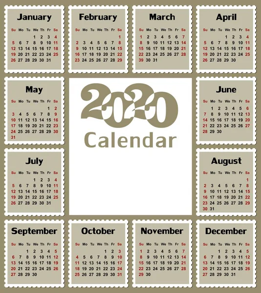 Eine Kalendervorlage Für Das Jahr 2020 — Stockvektor