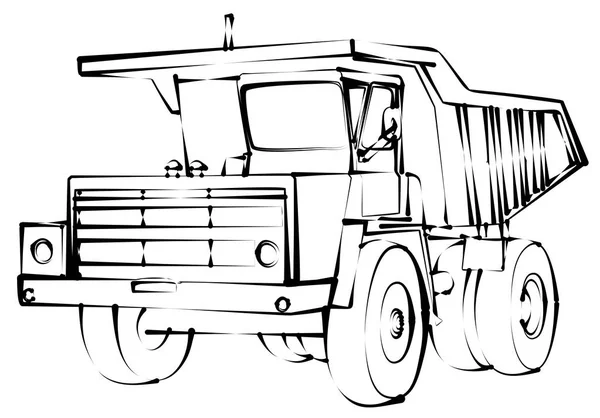 大型旧倾卸卡车的素描 — 图库矢量图片
