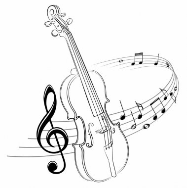Müzik notaları ve keman ile stilize sembolü.