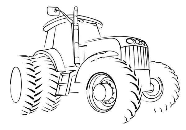 Skissen Stor Tung Traktor — Stock vektor