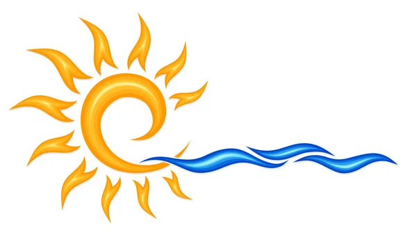 太陽と青い波のシンボル — ストックベクタ