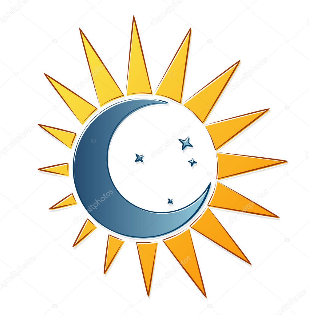 Symbol of the sun and moon with stars.