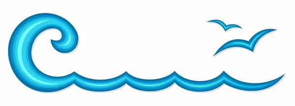 Symbole Vague Bleue Avec Mouettes — Image vectorielle