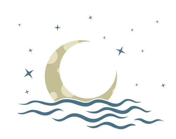 Symbol Moon Stars Sea — Stock Vector