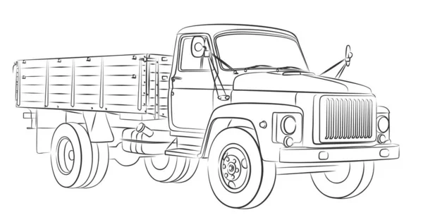 Croquis Grand Vieux Camion Benne Basculante — Image vectorielle