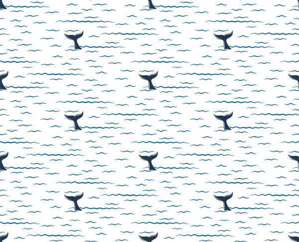 Seamless Background Whale Blue Sea — Stock Vector