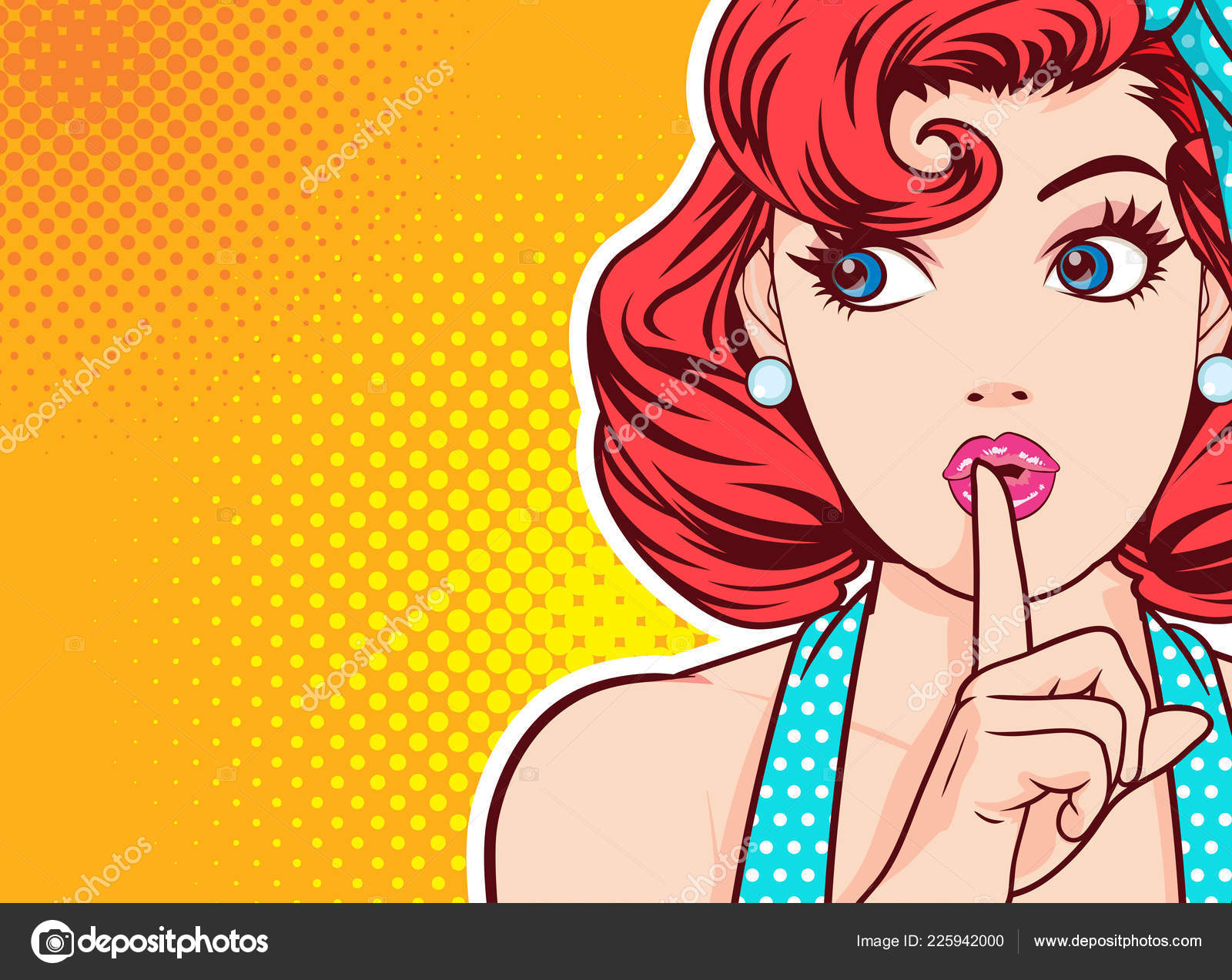 Woman Finger Lips Silence Gesture Pop Art Style Woman Banner Stock Vector  by ©comicstocks@gmail.com 225942000