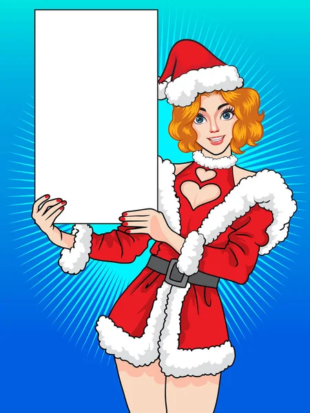 Ładna Kobieta Santa Wyświetlono Stylu Komiksów Pop Art Transparent Pustej — Wektor stockowy