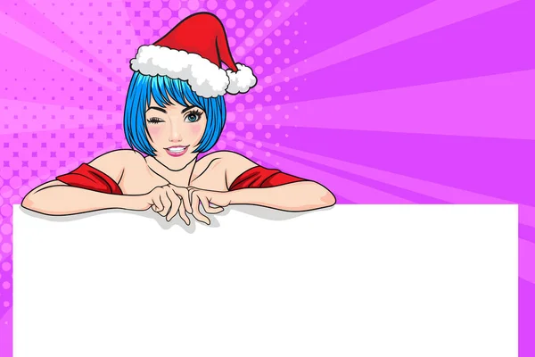 Santa Frau Zeigt Okay Geste Aktion Mit Hintergrund Pop Art — Stockvektor