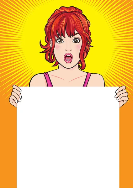 Femme montrant une bannière vide — Image vectorielle