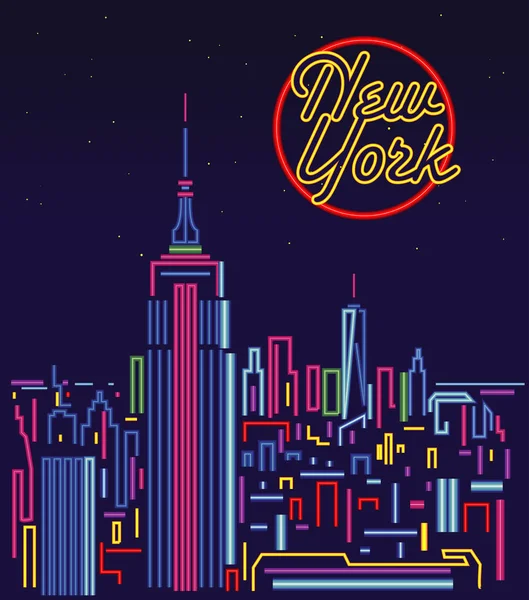Nova Iorque Skyline Neon Sign — Vetor de Stock