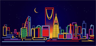 Riyad Suudi Arabistan neon işareti manzarası