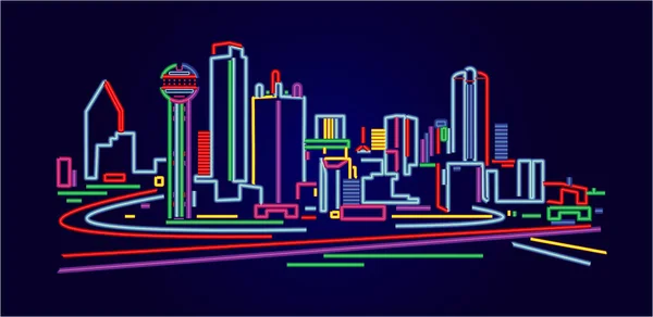 Dallas Texas Neon Sinal Skyline —  Vetores de Stock