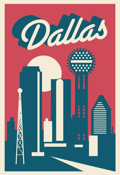 Dallas Texas Manzarası Kartpostalı — Stok Vektör