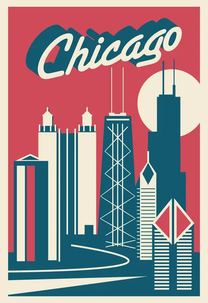Chicago Illinois Skyline Cartolina — Vettoriale Stock