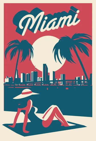 Miami Beach Florida Carte Postale — Image vectorielle