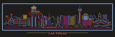 Las Vegas Nevada neon işaretleri ufuk çizgisi vektör illüstrasyon
