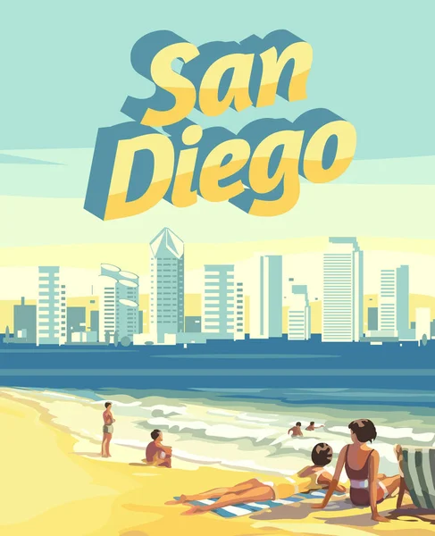 San Diego California Skyline Vector Ilustración — Archivo Imágenes Vectoriales