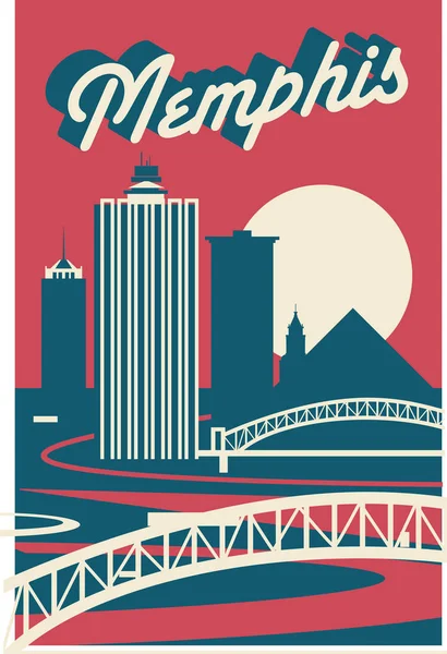 Memphis Tennessee Abd Silüet Kartpostal — Stok Vektör