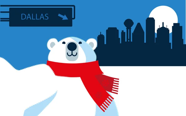 Dallas Texas Eua Horizonte Inverno Com Personagem Desenho Animado Urso —  Vetores de Stock