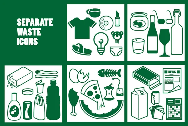Ícones Resíduos Separados Conjunto Ilustração Vetorial — Vetor de Stock