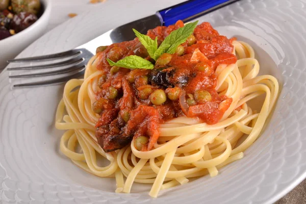 Spaghetti Con Pomodori Tritati — Foto Stock