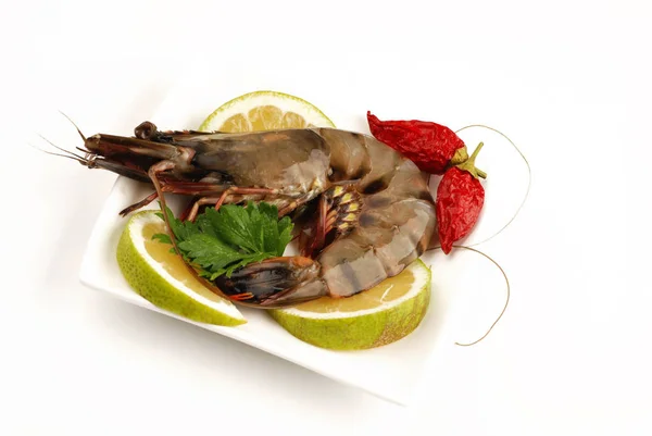 Mazzancolle Shrimp White Plate — Stock Photo, Image