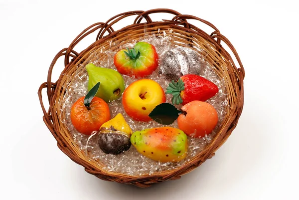 Basket Marzipan Sweets Fruit Vegetables — Stock Photo, Image