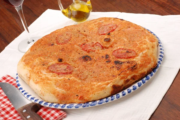 Sfincione Pizza Siciliana Con Pomodoro Alla Cipolla Acciughe — Foto Stock