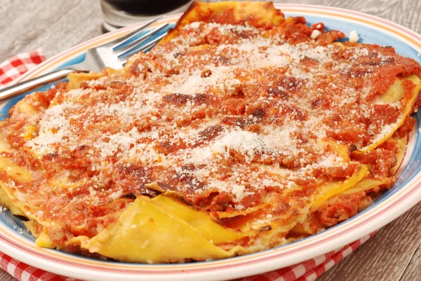 Lasagna Meat Cheese Table — Stock Photo, Image