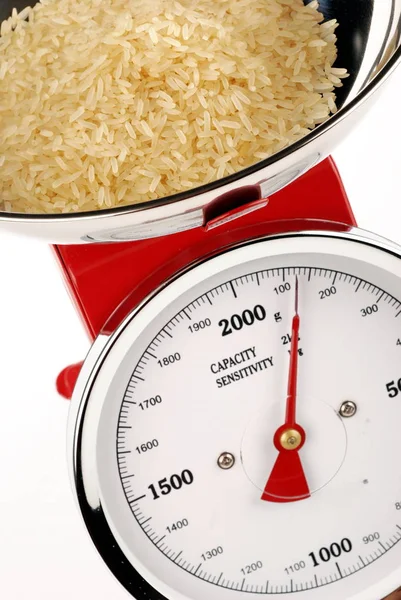 Scale steel and red for foods on a black and white