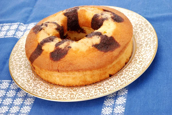 Donut Avec Chocolat Sur Plaque Sur Table — Photo